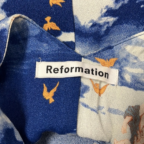 Reformation Freya Plunge Back Slip Dress in Cielo/Heaven Angel Print - Picture 7 of 9